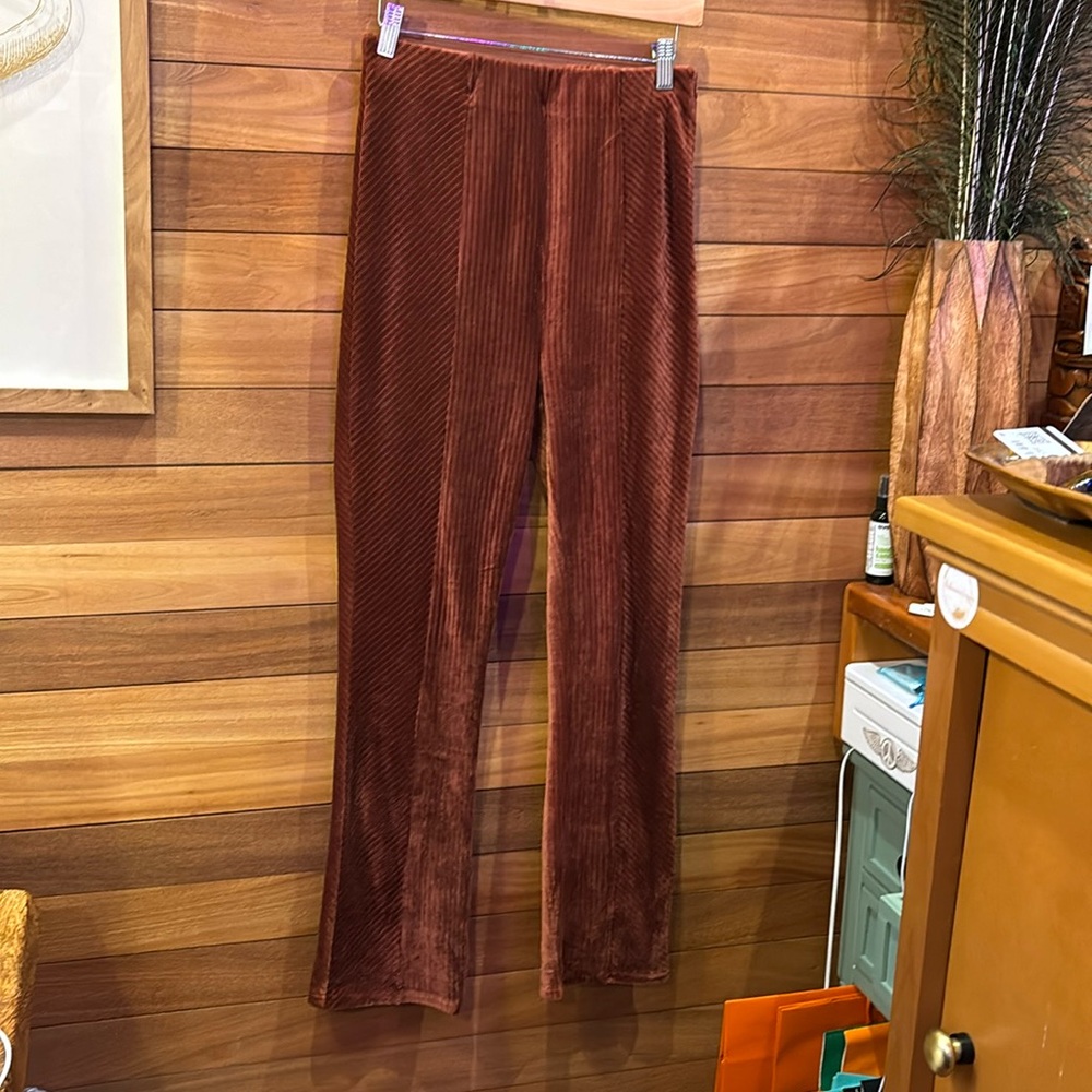 Warm Brown Velvet Flare Pants